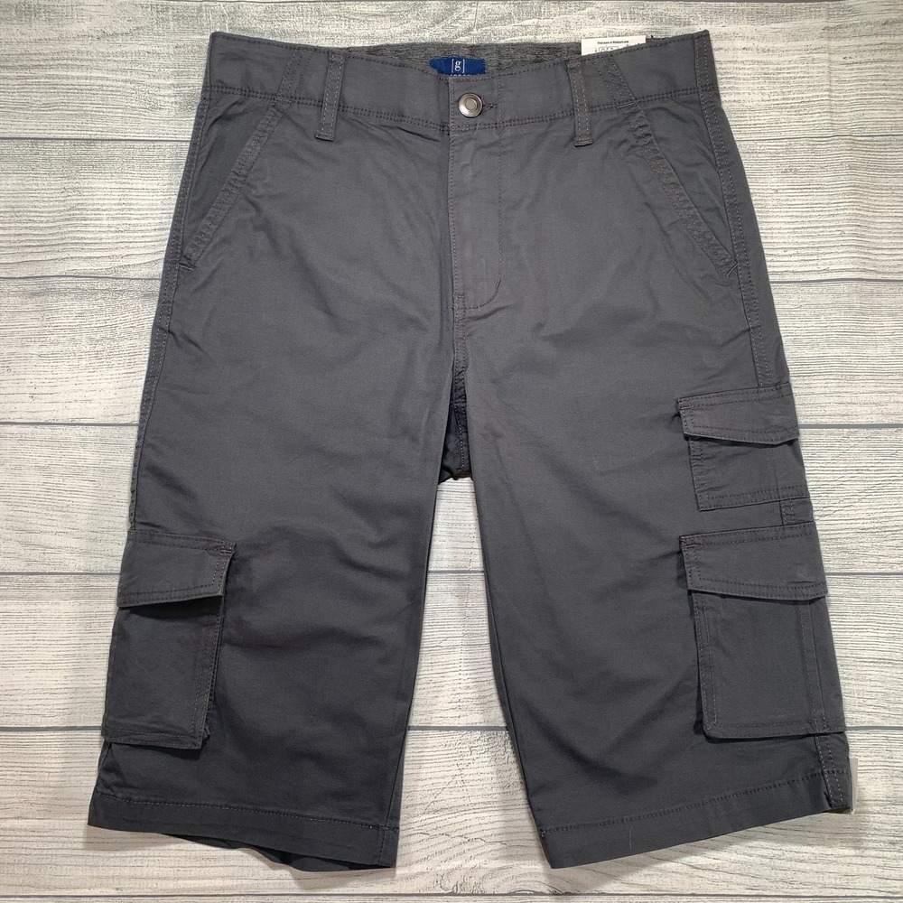 George Mens Gray Stretch Cargo Shorts Size 30 14 Inch Inseam NWT